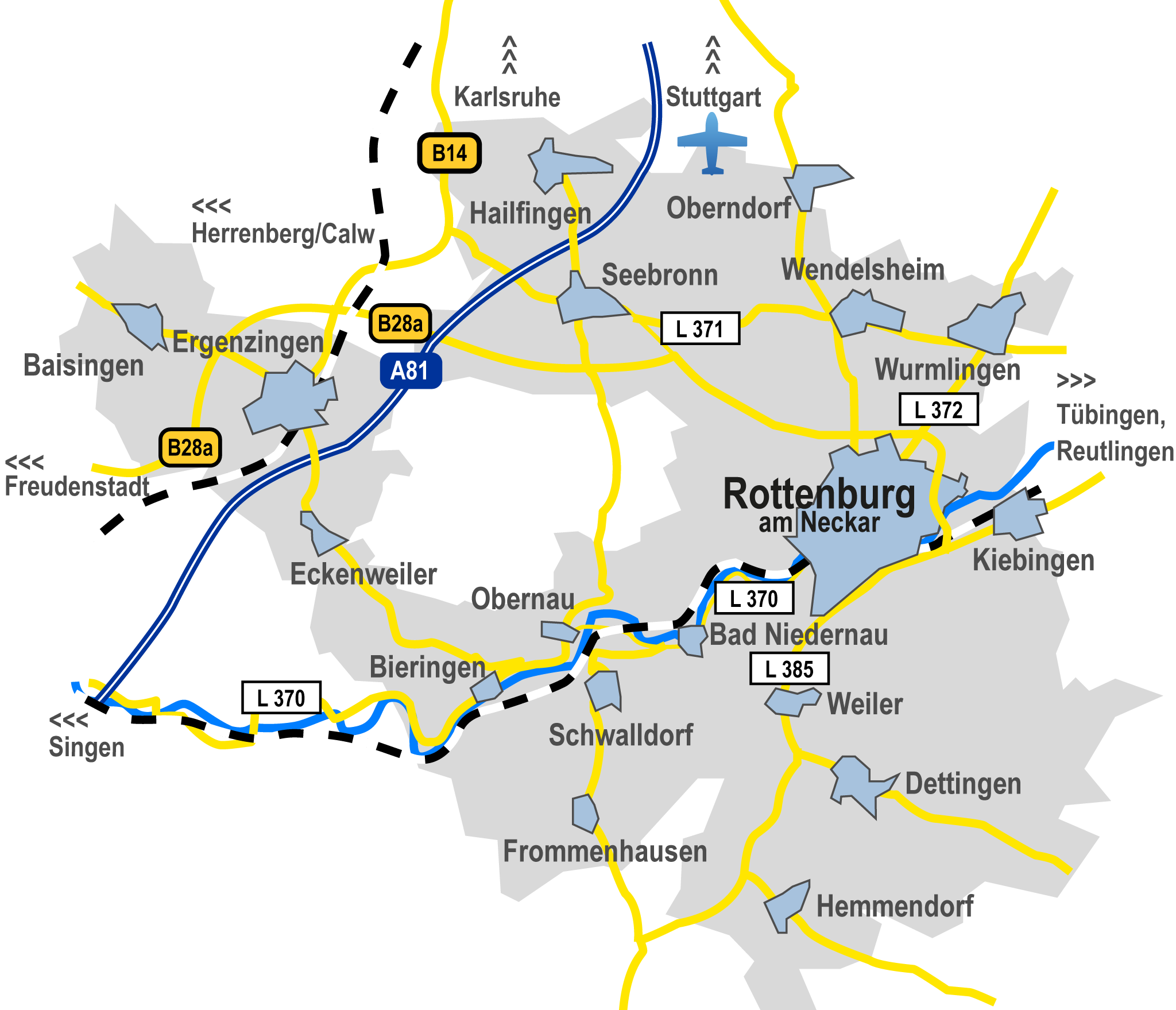 Umgebungskarte Rottenburg Wohnbaugebiete