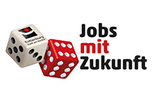 Würfel und Schriftzug Jobs mit Zukunft 