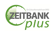 Schriftzug Zeitbank plus und Uhr
