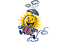Zeichnung: Lachende Sonne mit Schirmchen
