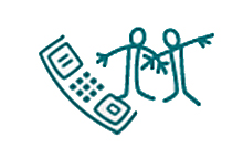Zeichung telefon und zwei kinder