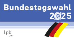 Logo mit dem Aufdruck Bundestagswahl 2025 der Landeszentrale für politische Bildung Baden-Württemberg