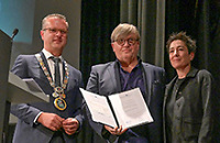 Stephan Neher, Hape Kerkeling und Dunja Hayali auf der Bühne 