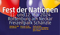 Schriftzug auf lila Hintergrund: Fest der Nationen am 11. und 12. Mai 