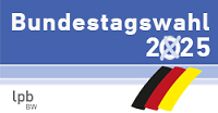 Logo mit dem Aufdruck Bundestagswahl 2025 der Landeszentrale für politische Bildung Baden-Württemberg 