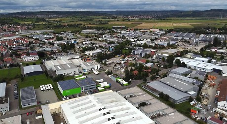 Ein Luftaufnahme von dem Industriegebiet Siebenlinden in Rottenburg.