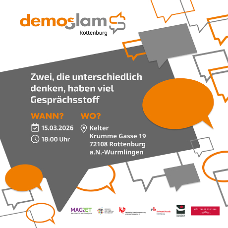 Quadratischer Flyer demoSlam Wurmlingen 15.03.2026
