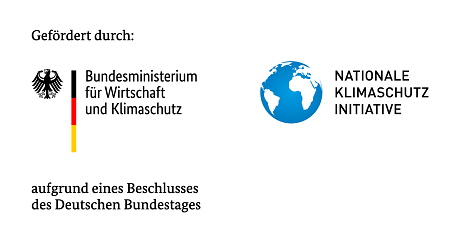 Ein Logo mit dem Schriftzug "Bundesministerium für Wirtschaft und Klimaschutz" ein Logo mit dem Schriftzug "Nationale Klimaschutz Initiative"