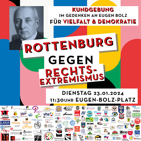 Schriftzug Kundgebung gegen Rechtsextremismus mit Datumsangaben