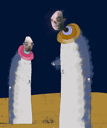 Zwei Aliens stehen auf einem fremden Planeten