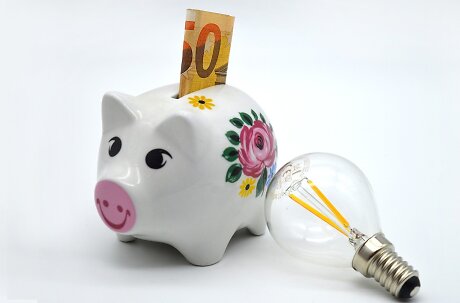 Sparschwein mit Geld und eine Glühbirne