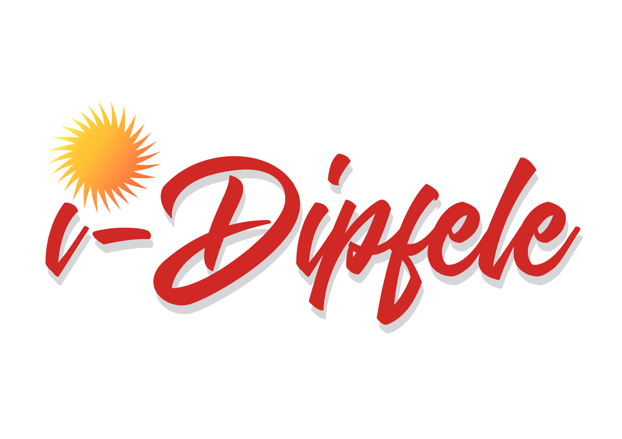 Logo des Seniorenzentrums i-Dipfele roter Schriftzug mit gelber Sonne über dem ersten i