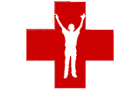 Rotes Kreuz mit menschlicher Figur davor 